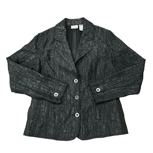 Chico's Black Metallic Crinkle Lightweight Blazer Jacket Chico's 1/US 8 - Picture 1 of 5